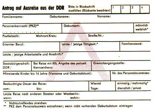 DDR-Dokument"Ausreiseantrag"